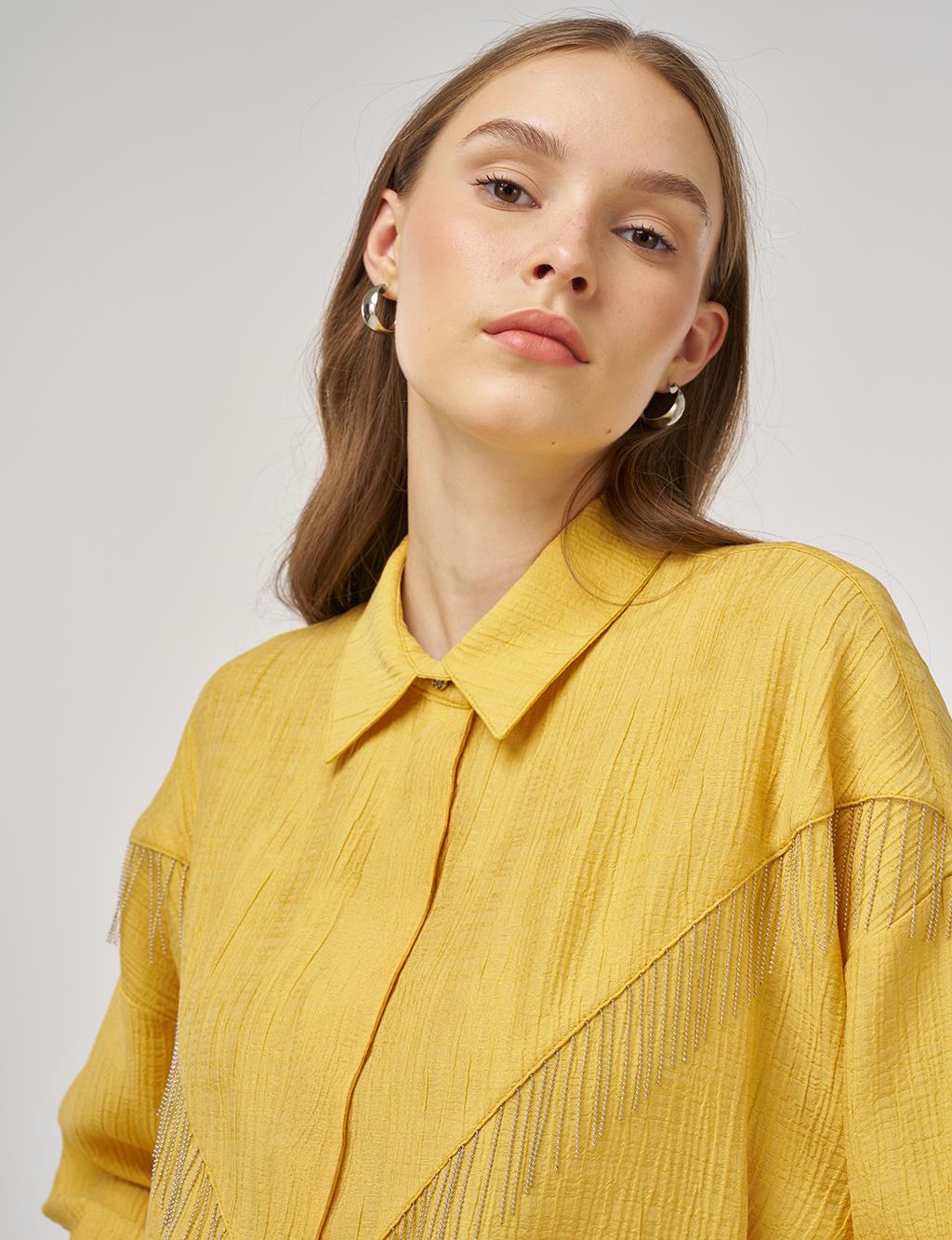 Stitch-Detail Lyocell Tunic Mustard