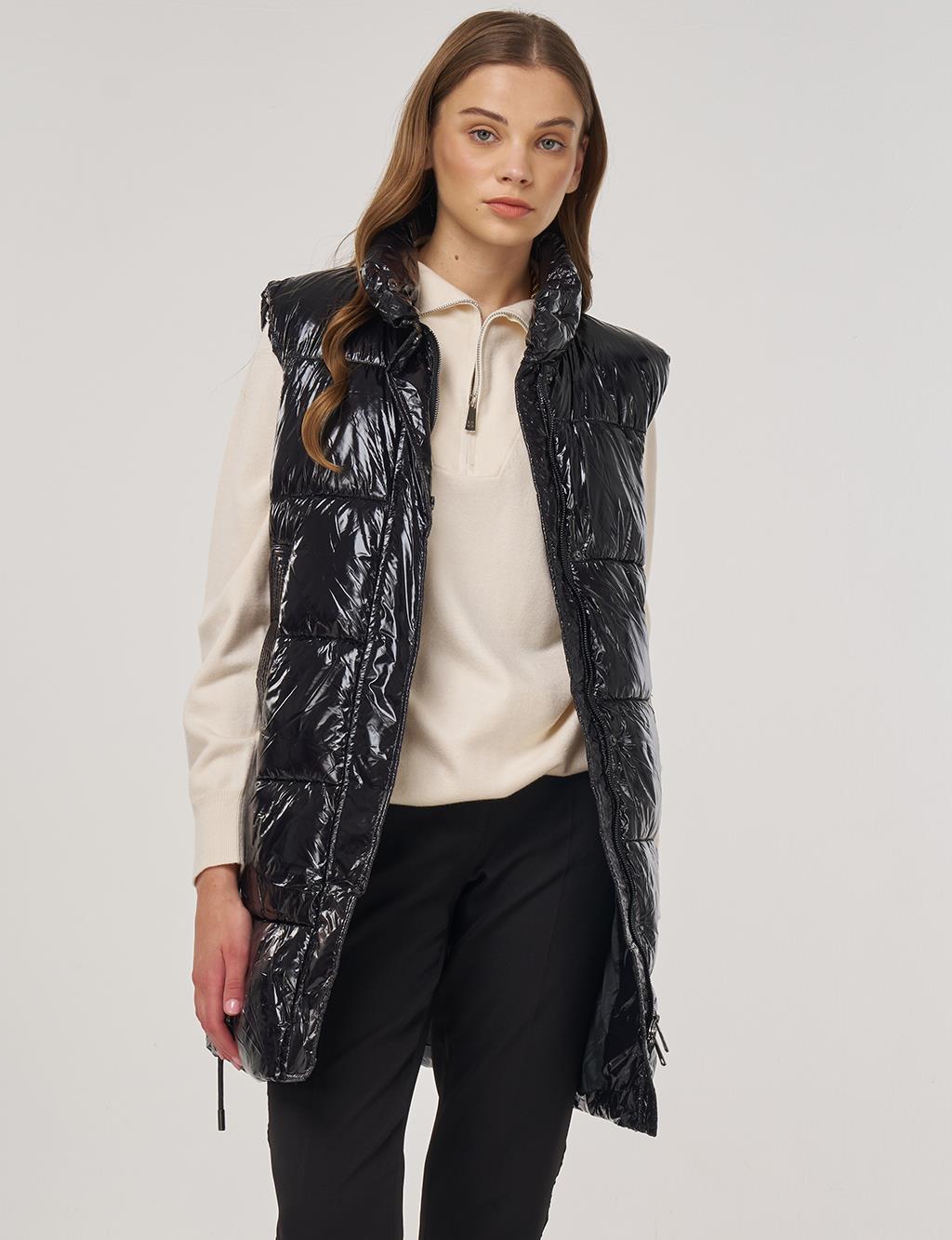 Shiny Puffer Vest Black 