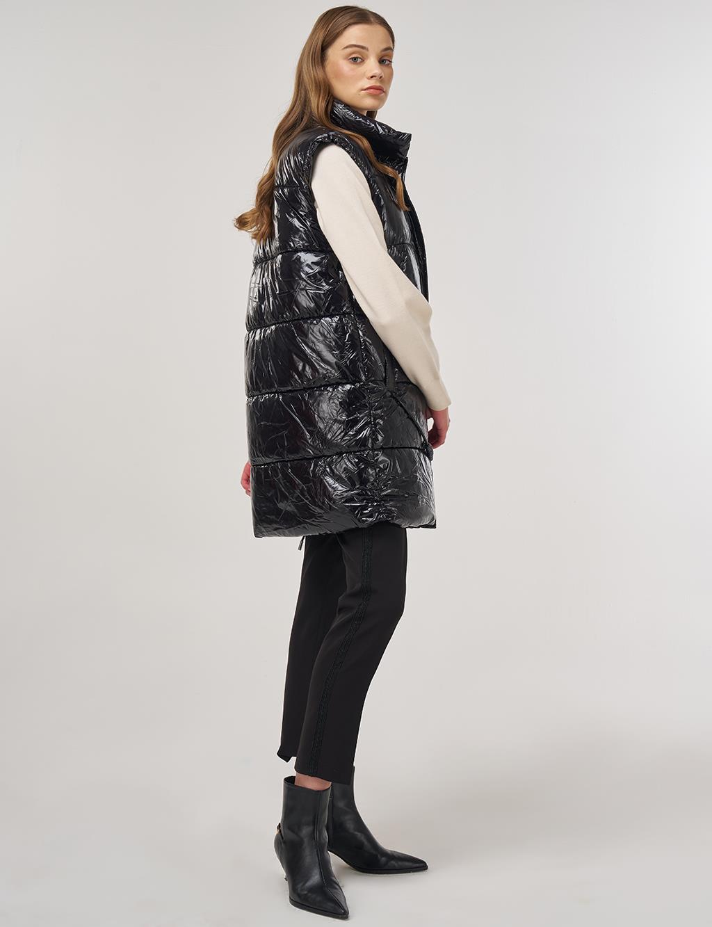 Shiny Puffer Vest Black 