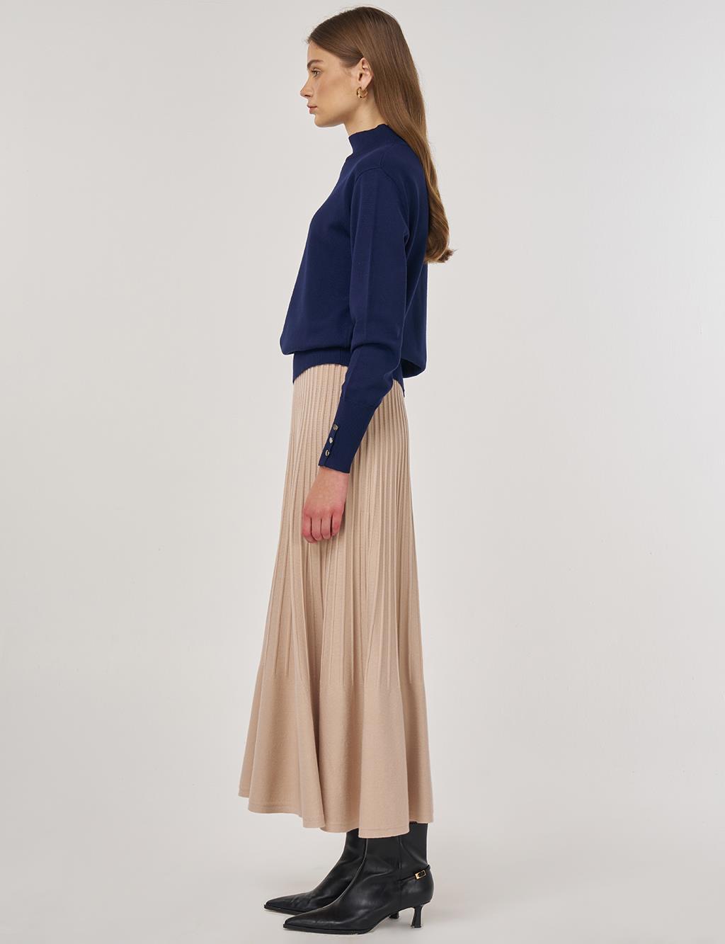 Mock Neck Basic Knit Sweater Navy 