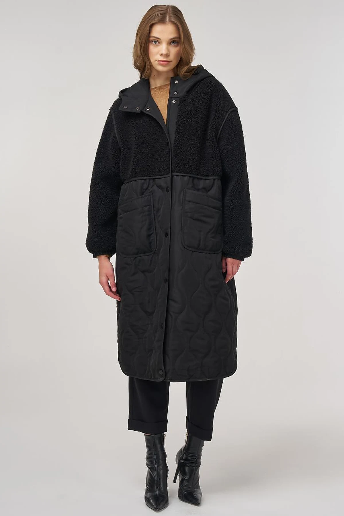 Faux Fur-Detail Anorak Jacket Black