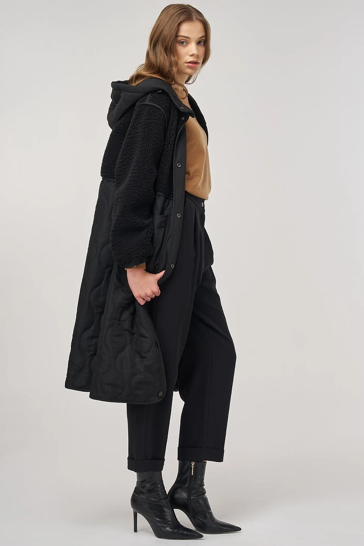 Faux Fur-Detail Anorak Jacket Black
