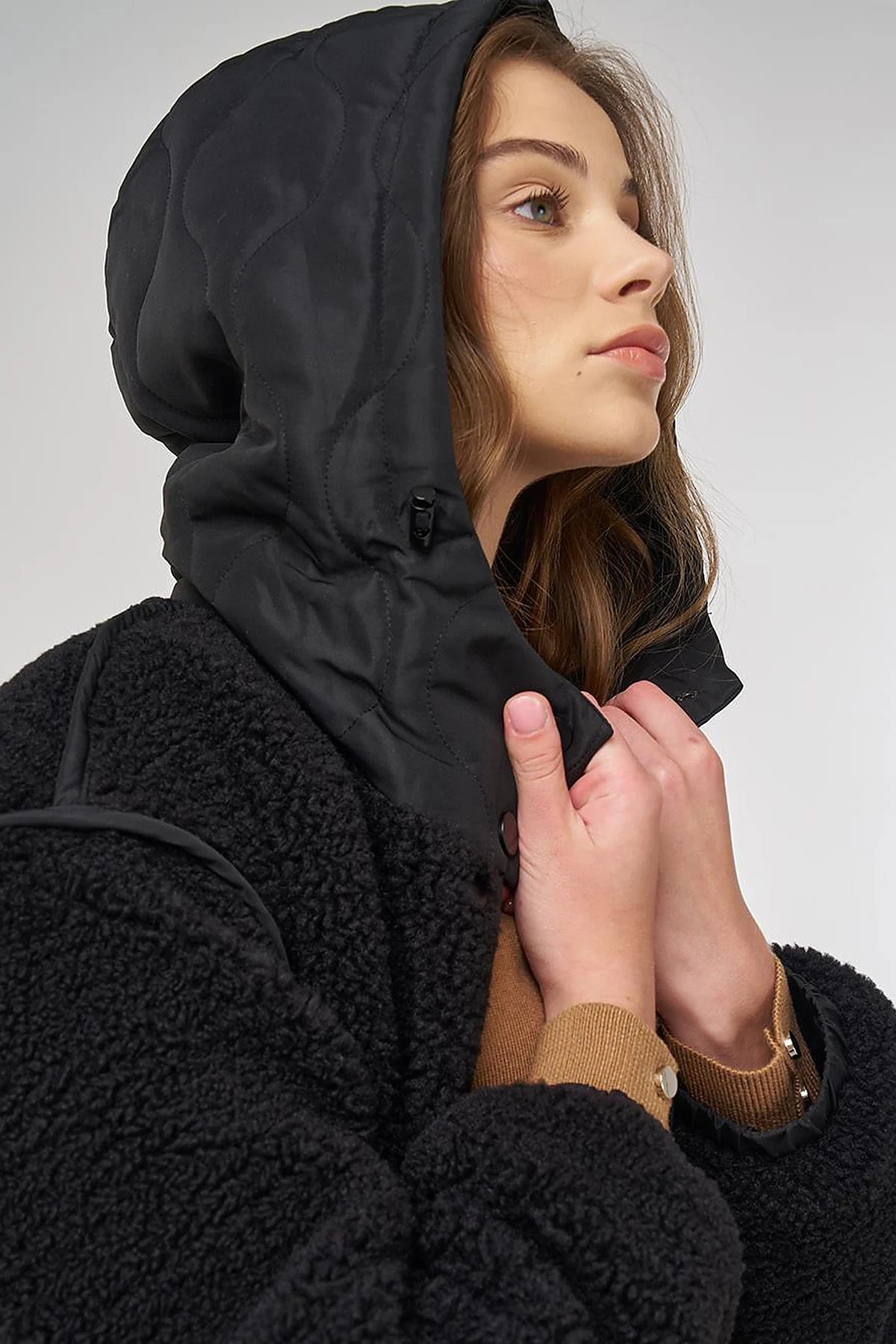Faux Fur-Detail Anorak Jacket Black