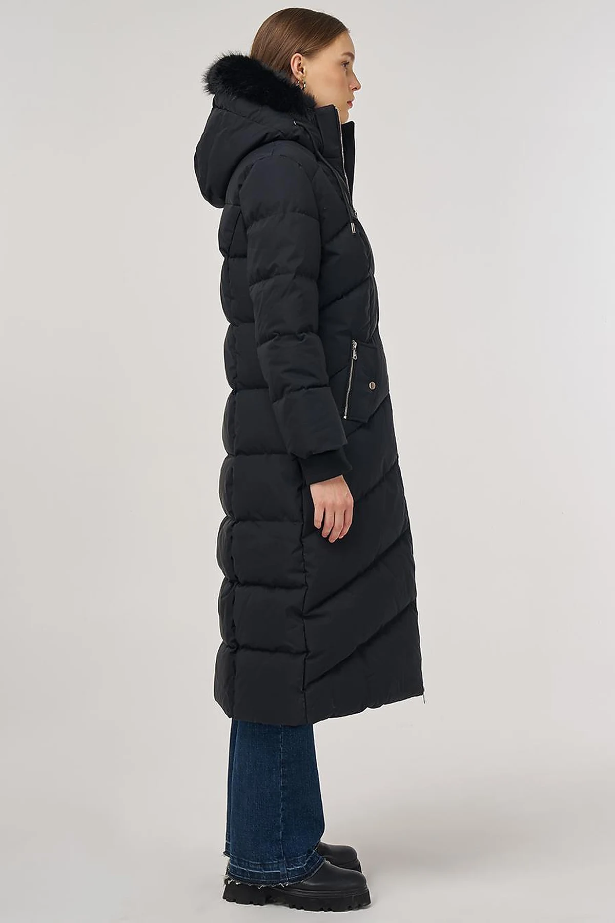 Faux Fur Detailed Anorak Coat in Black