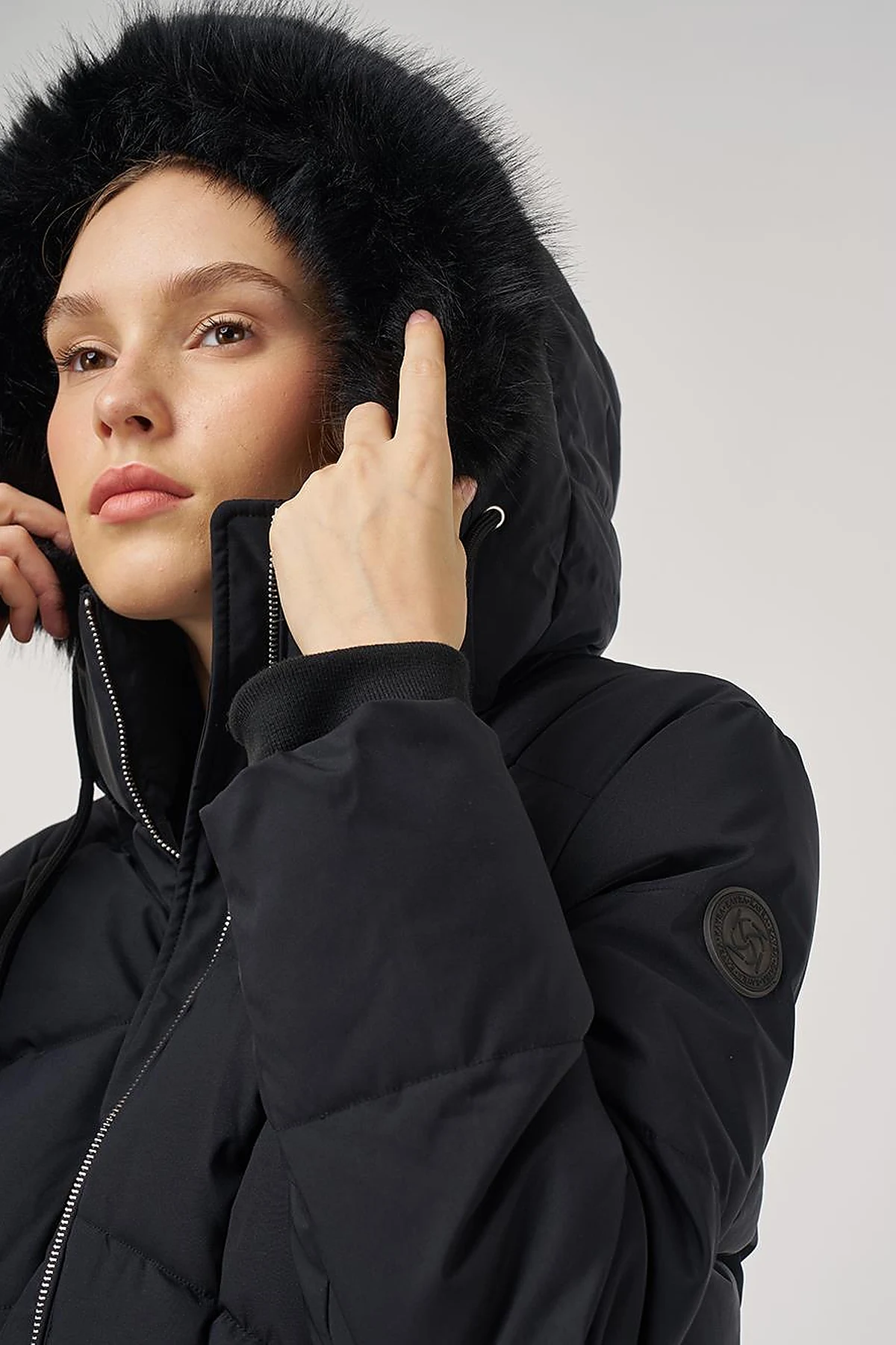 Faux Fur Detailed Anorak Coat in Black