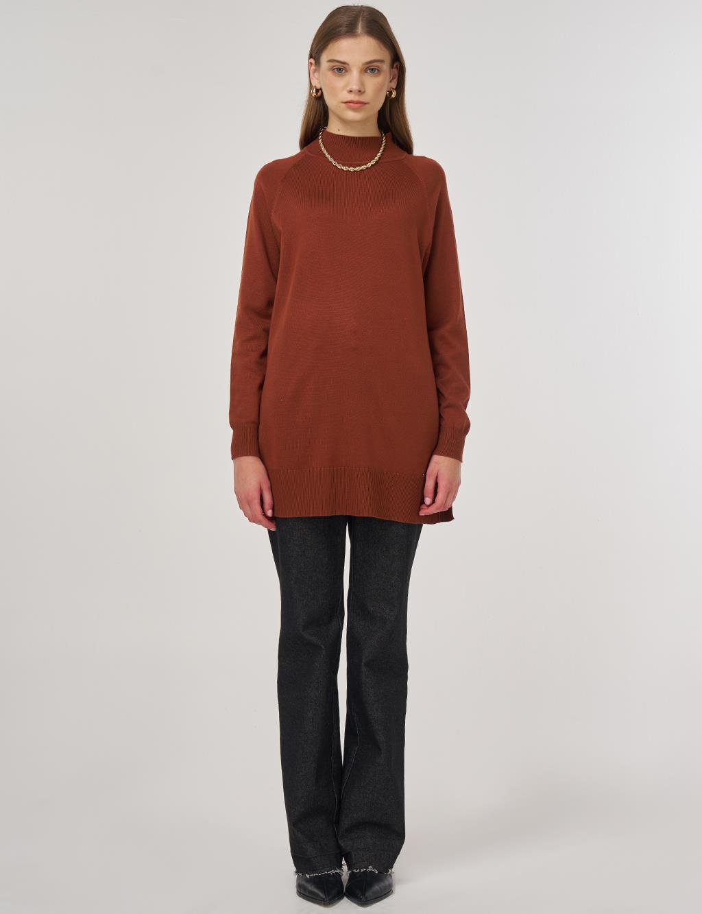 Half Turtleneck Knit Tunic Rust Brown
