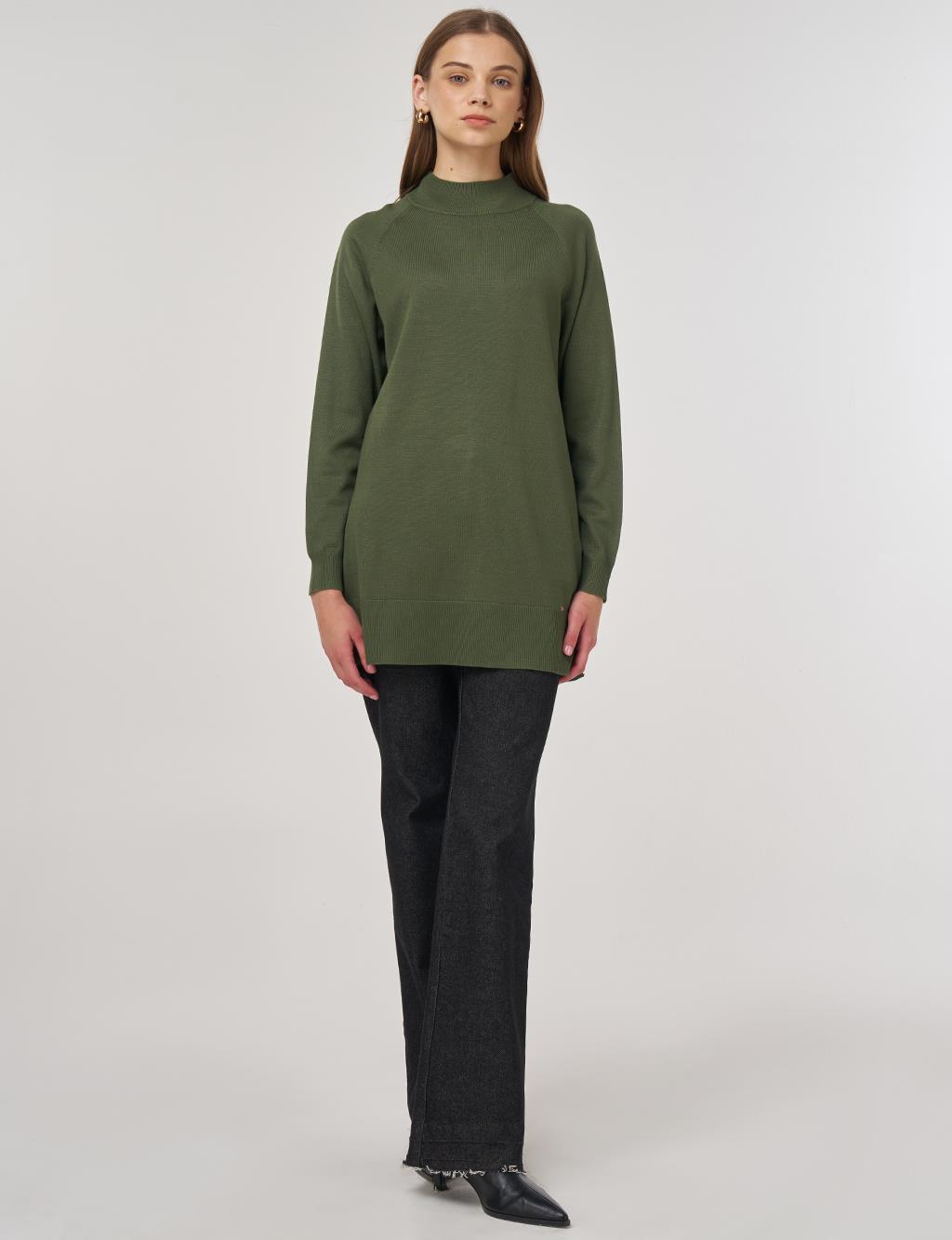 Half Turtleneck Knit Tunic Forest Green 