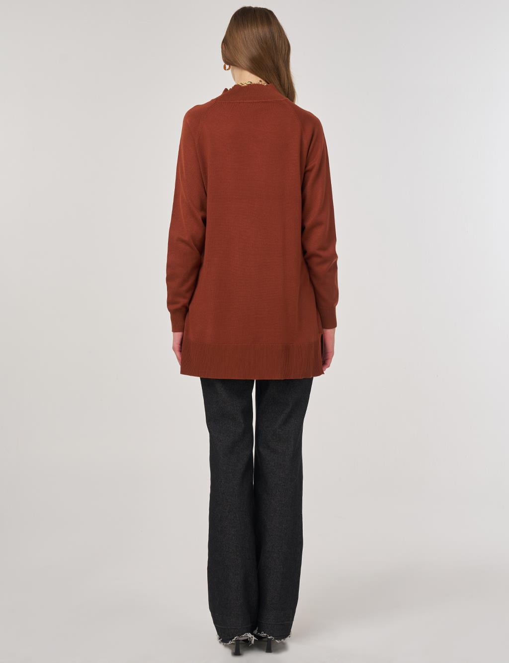 Half Turtleneck Knit Tunic Rust Brown