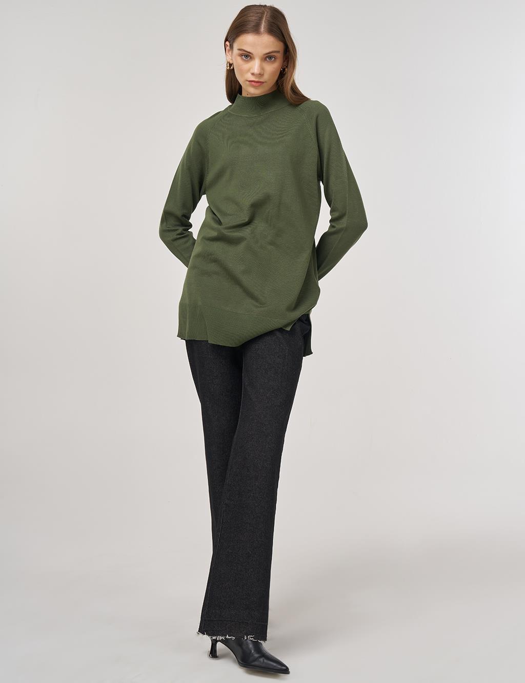 Half Turtleneck Knit Tunic Forest Green 