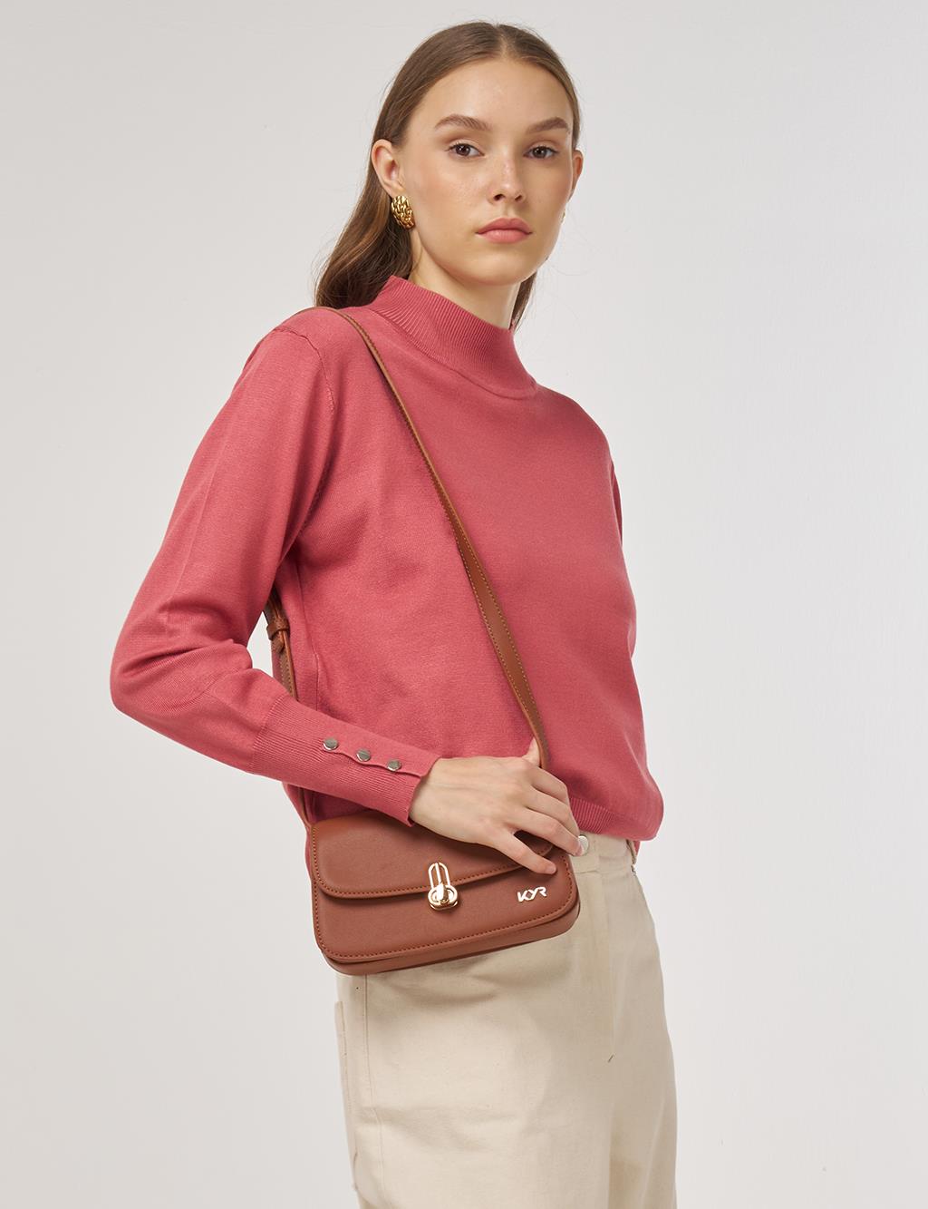 Mock Neck Basic Knit Sweater Dusty Rose 