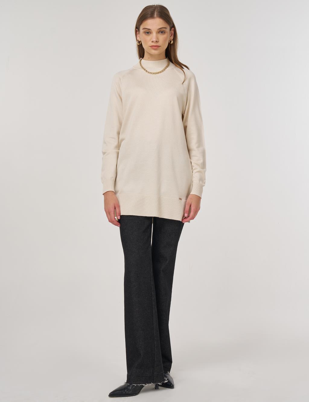 Half Turtleneck Knit Tunic Cream