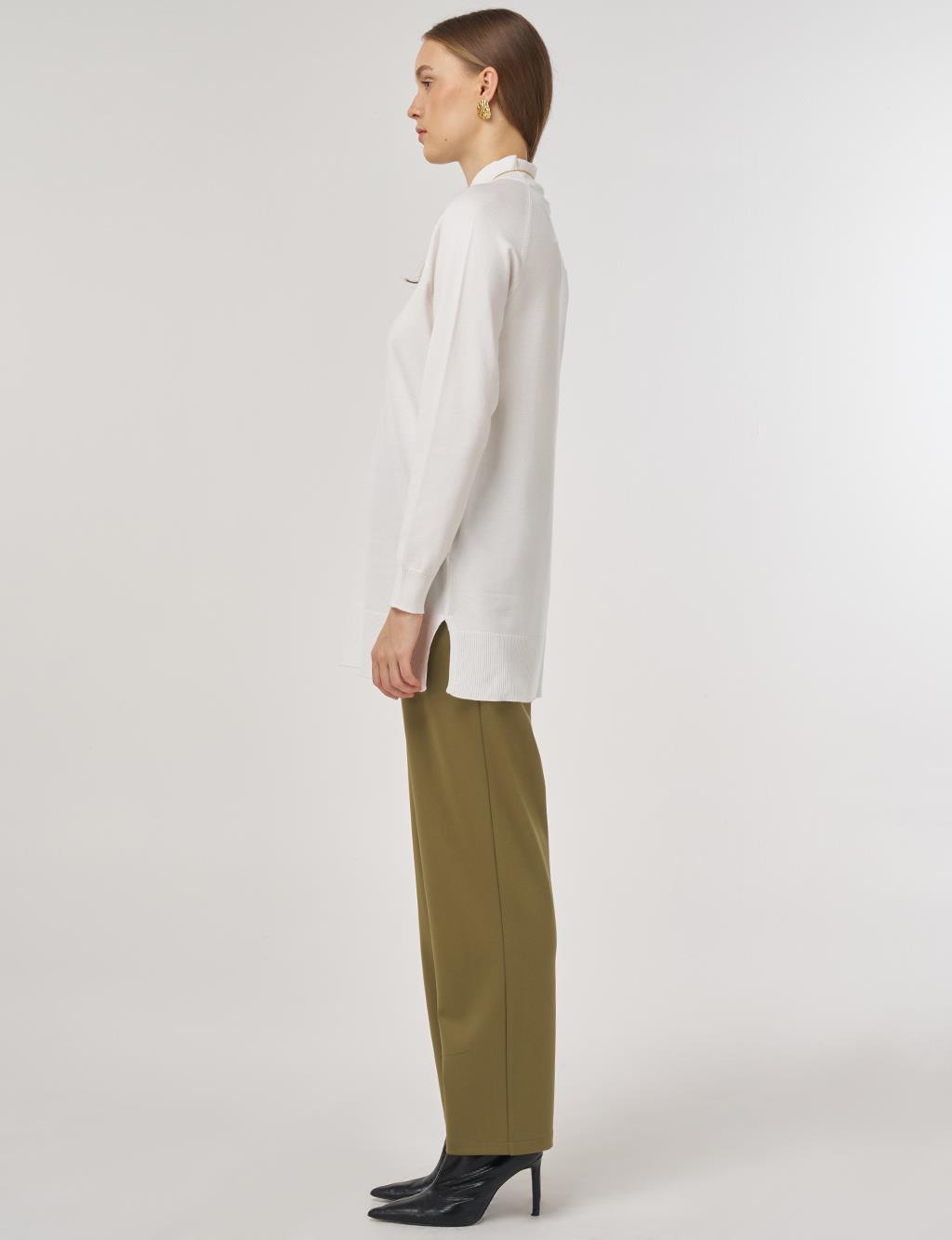 Half Turtleneck Knit Tunic Ecru
