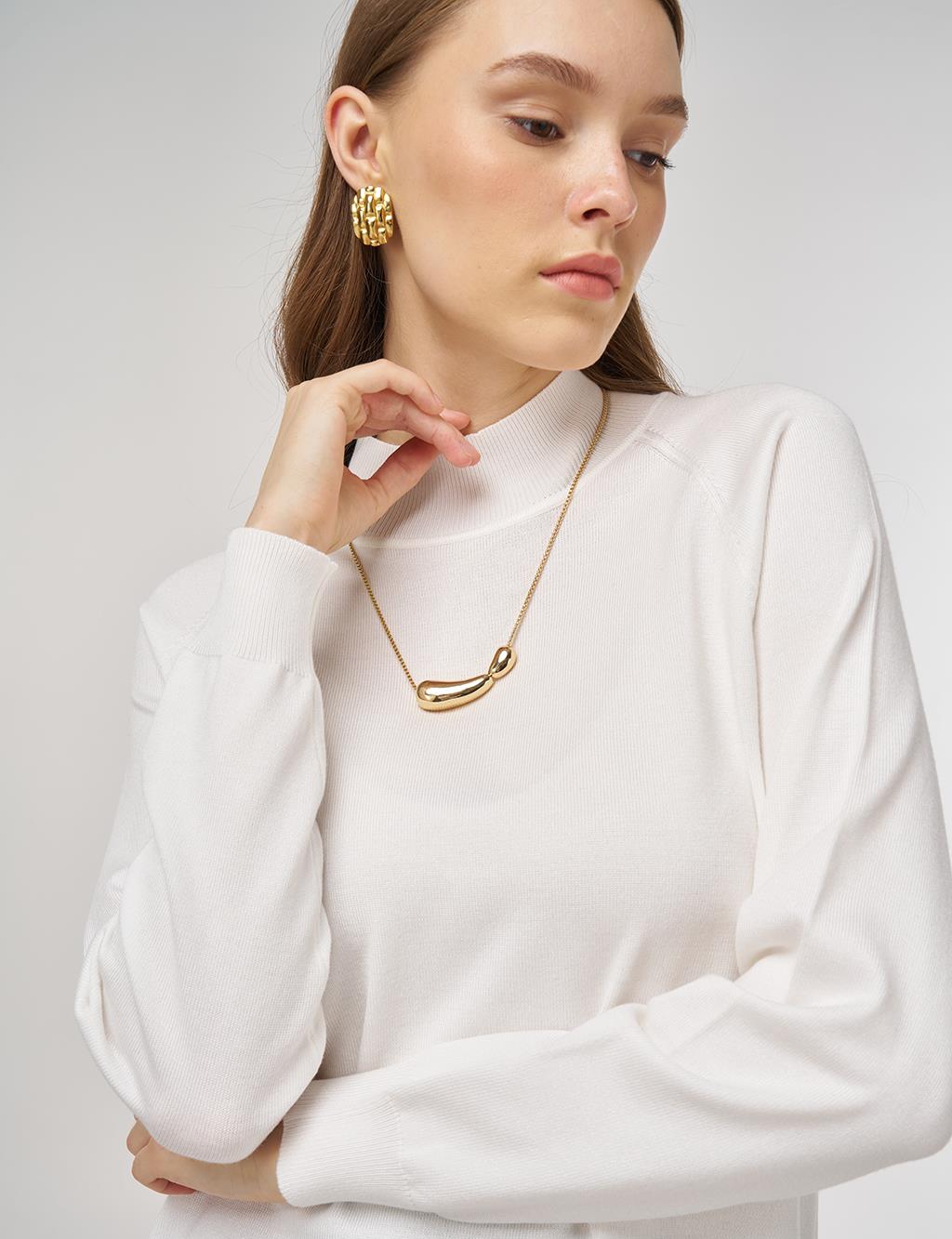 Half Turtleneck Knit Tunic Ecru