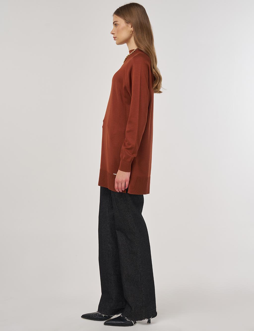 Half Turtleneck Knit Tunic Rust Brown