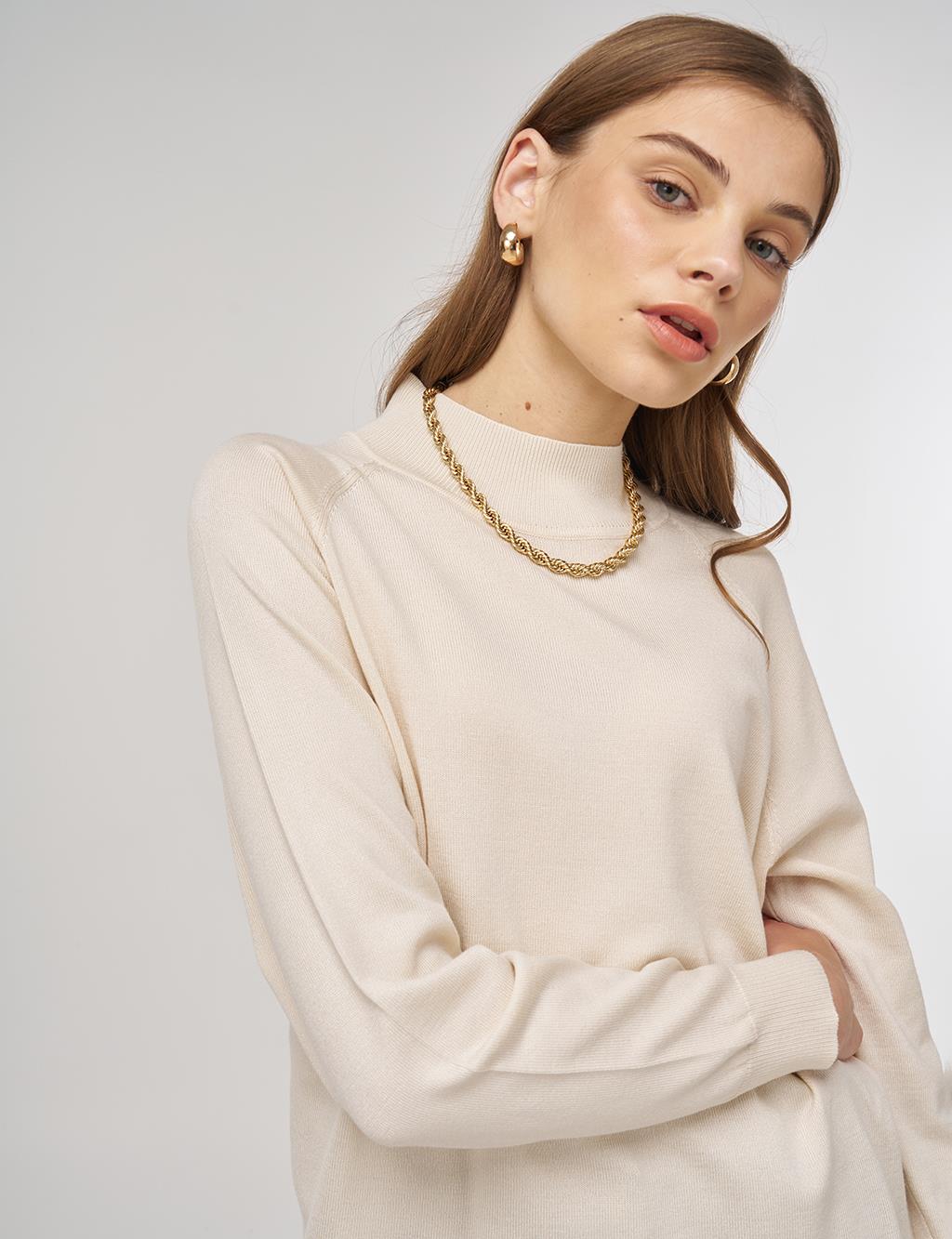 Half Turtleneck Knit Tunic Cream