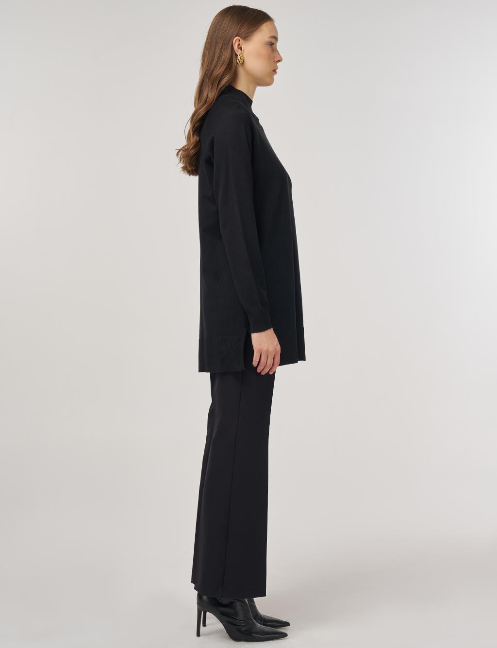 Half Turtleneck Knit Tunic Black