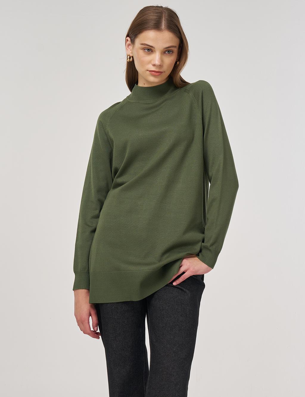 Half Turtleneck Knit Tunic Forest Green 