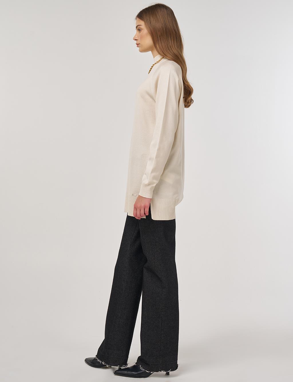Half Turtleneck Knit Tunic Cream