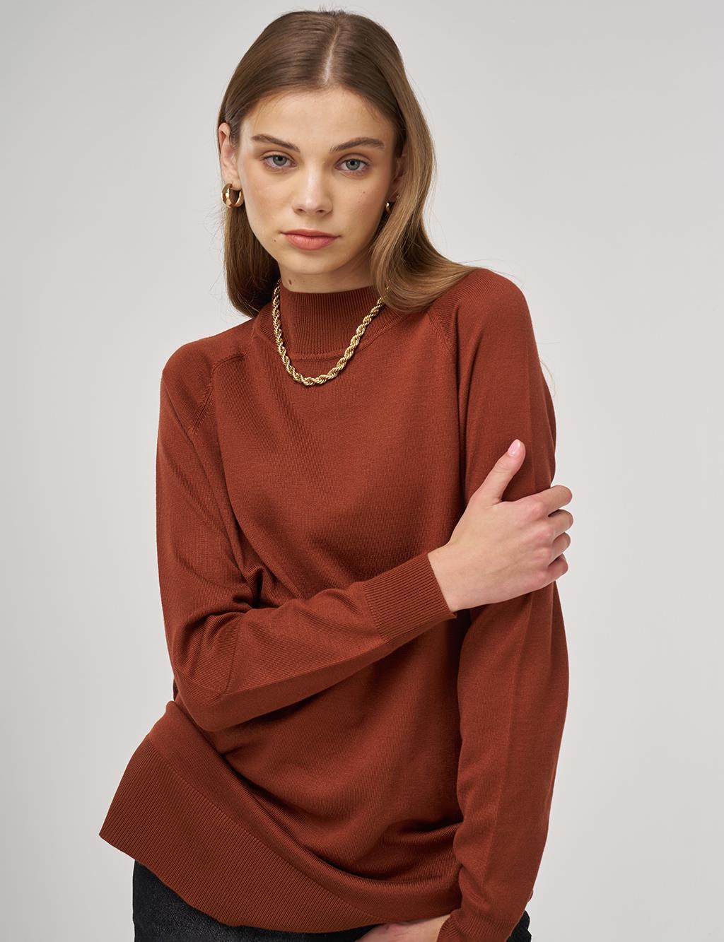 Half Turtleneck Knit Tunic Rust Brown