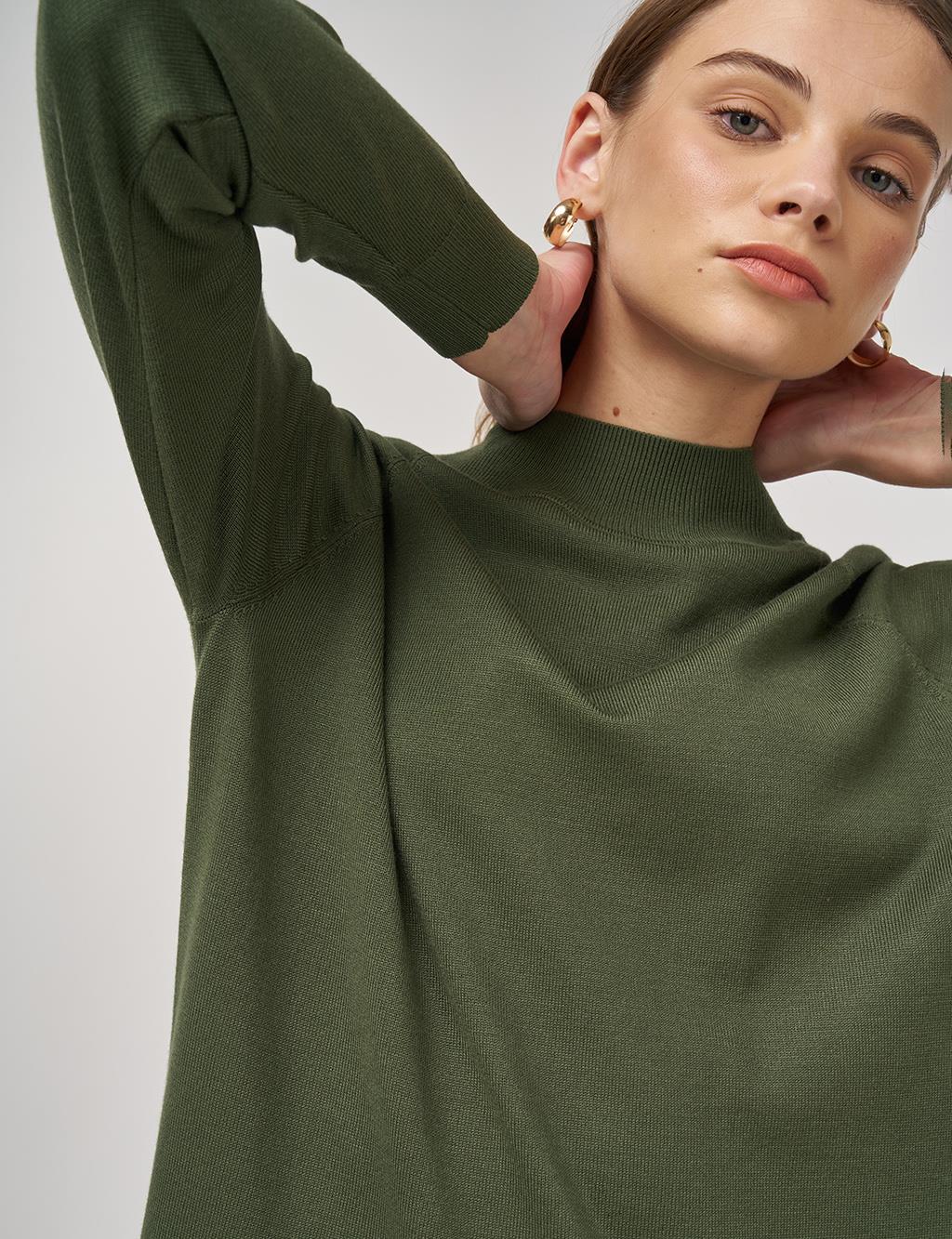 Half Turtleneck Knit Tunic Forest Green 