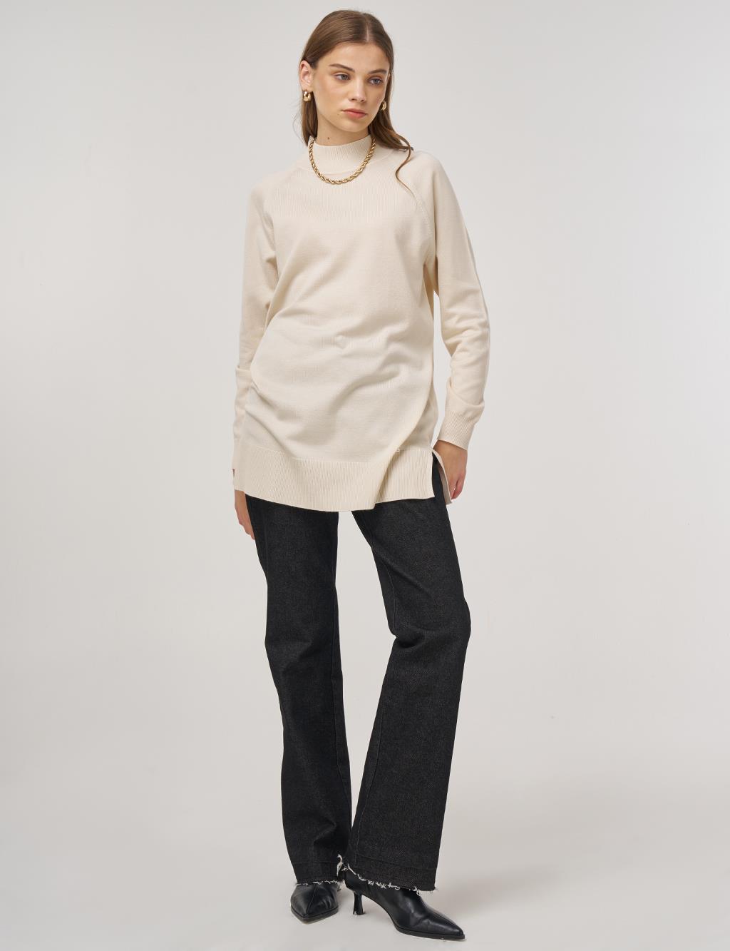 Half Turtleneck Knit Tunic Cream
