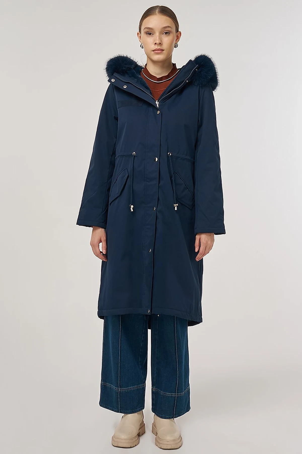 Faux Fur Anorak Jacket Navy 