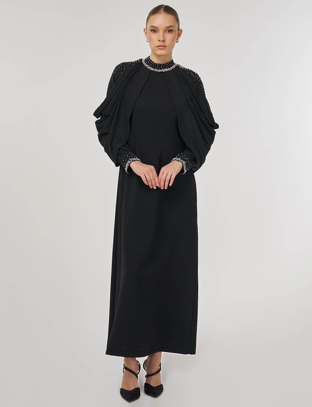 İşlemeli Şık Elbise Siyah