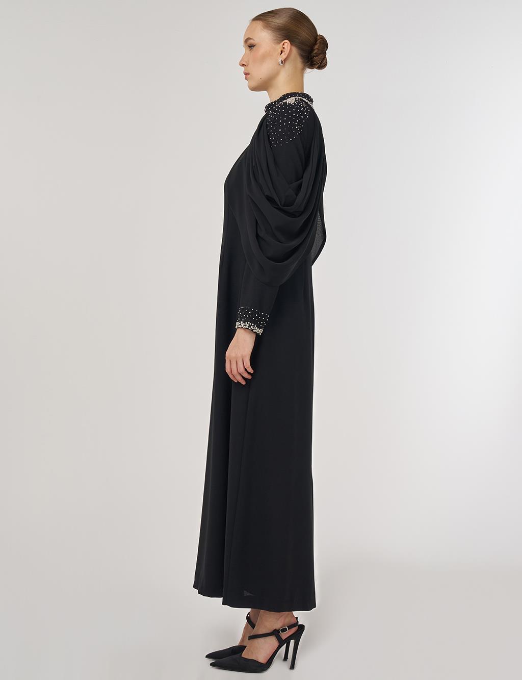 İşlemeli Şık Elbise Siyah