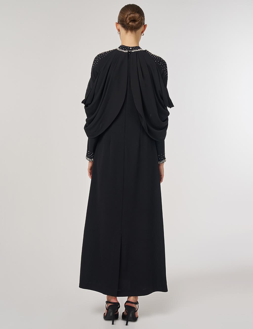 İşlemeli Şık Elbise Siyah