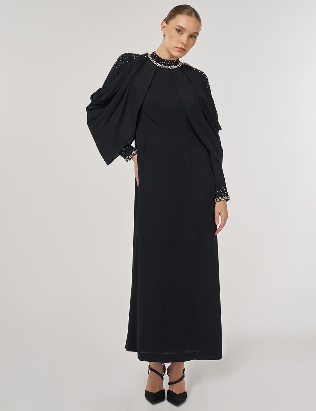 İşlemeli Şık Elbise Siyah