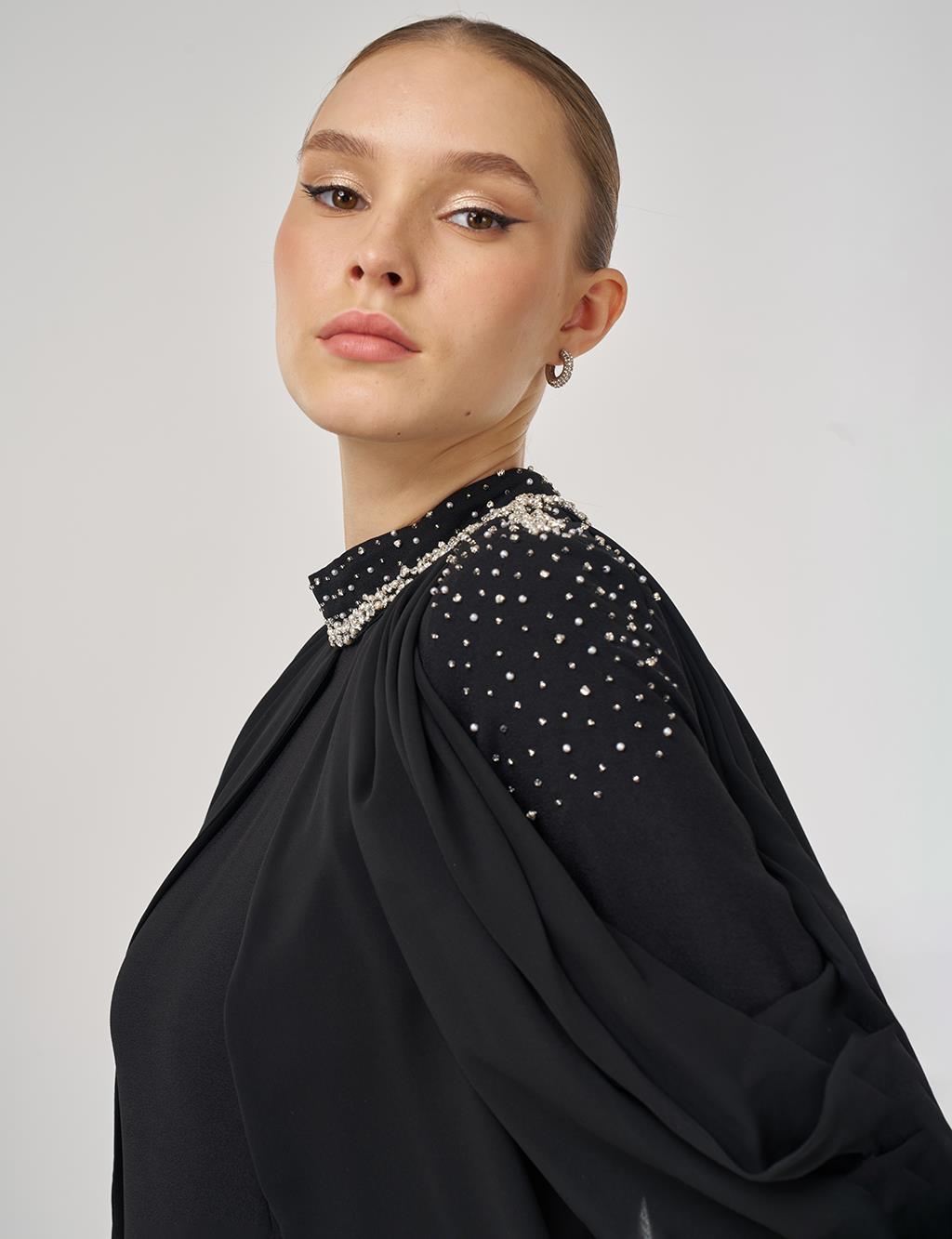 İşlemeli Şık Elbise Siyah