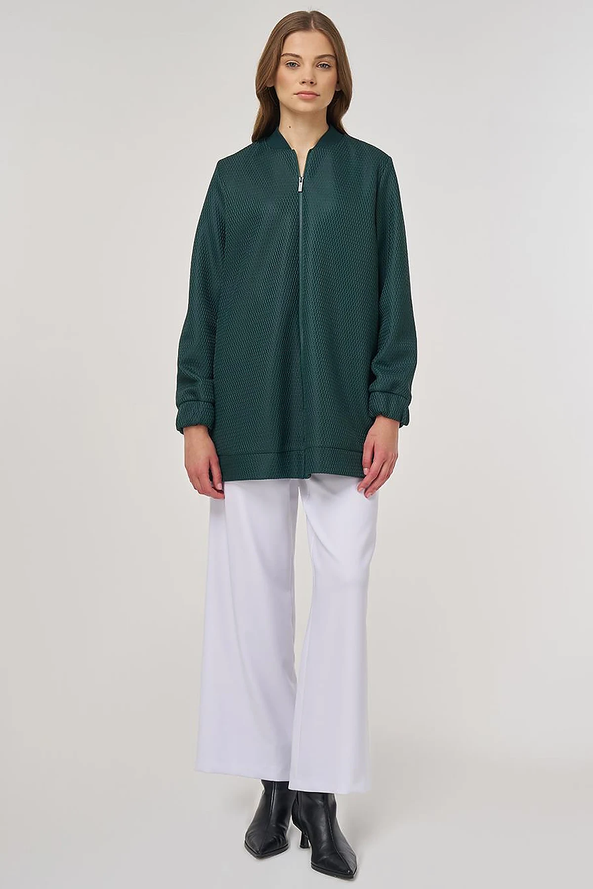 Mesh-Layered Bomber Jacket Green