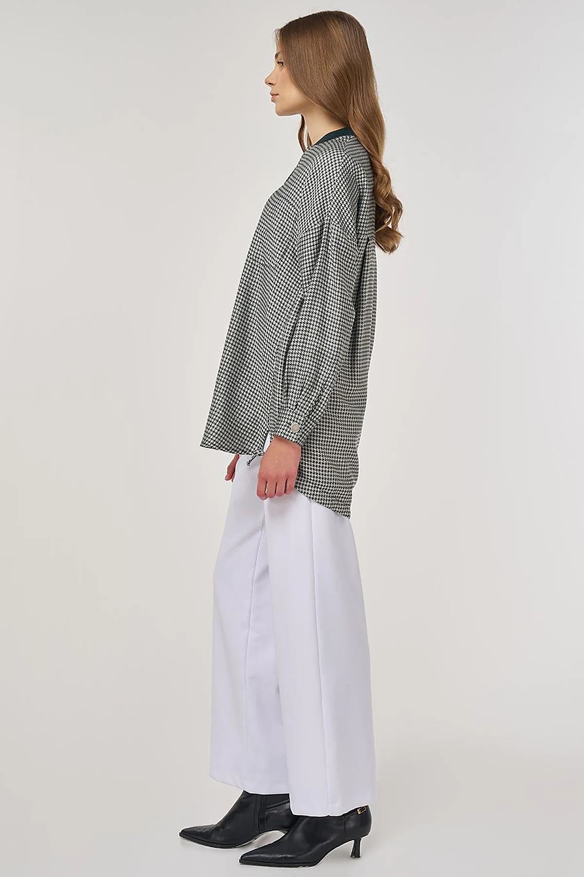 Houndstooth-Pattern Viscose Tunic Olive