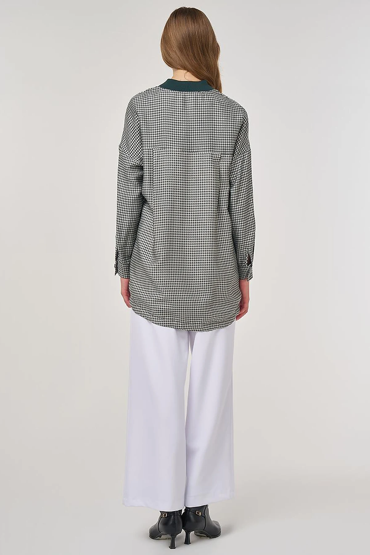 Houndstooth-Pattern Viscose Tunic Olive