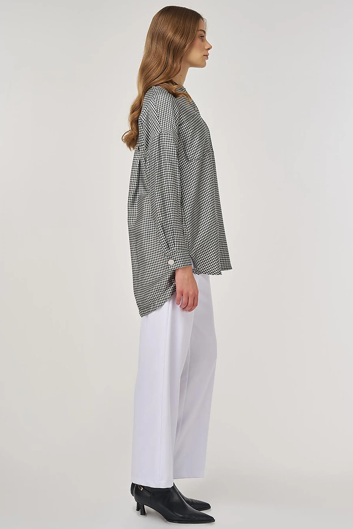 Houndstooth-Pattern Viscose Tunic Olive