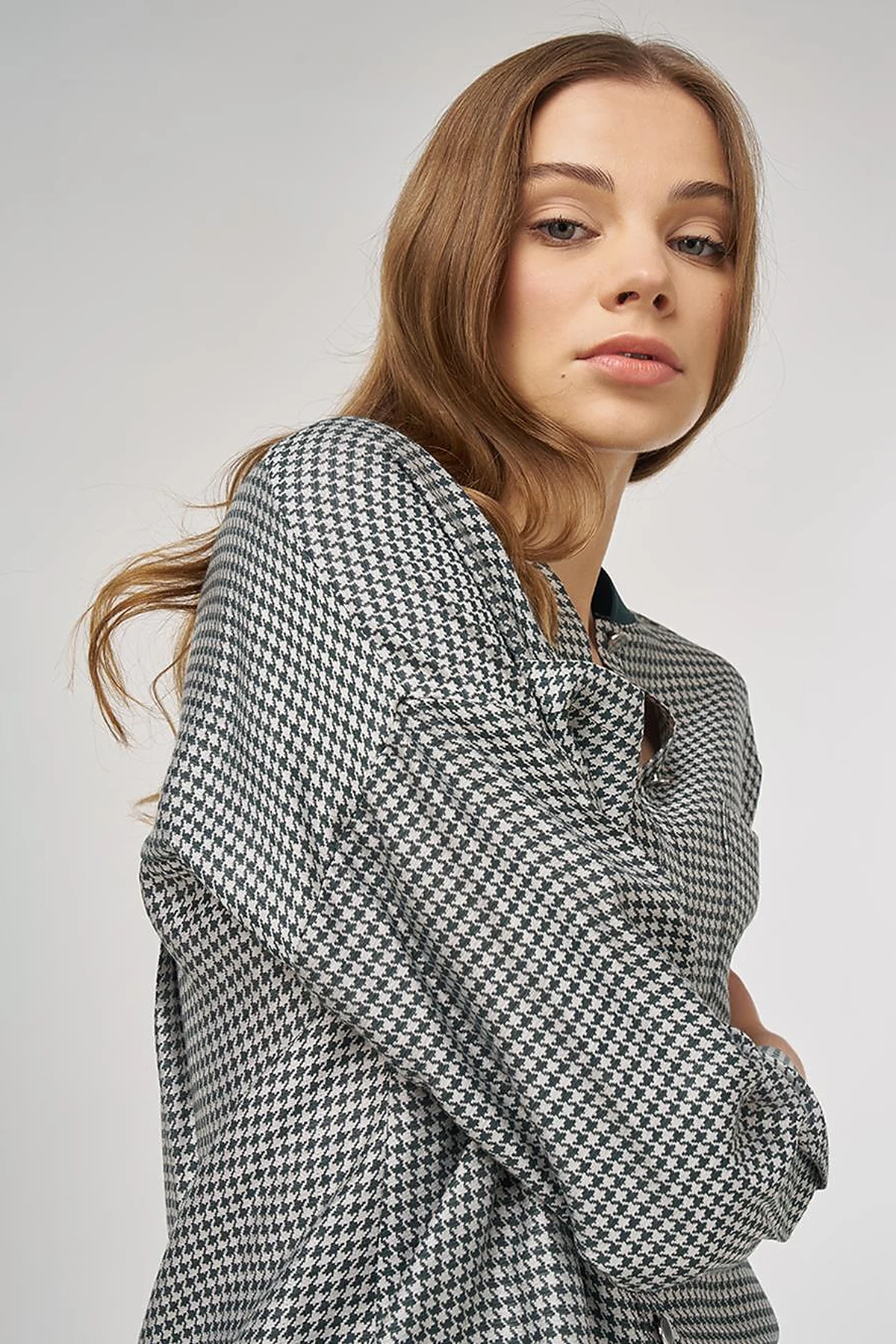 Houndstooth-Pattern Viscose Tunic Olive