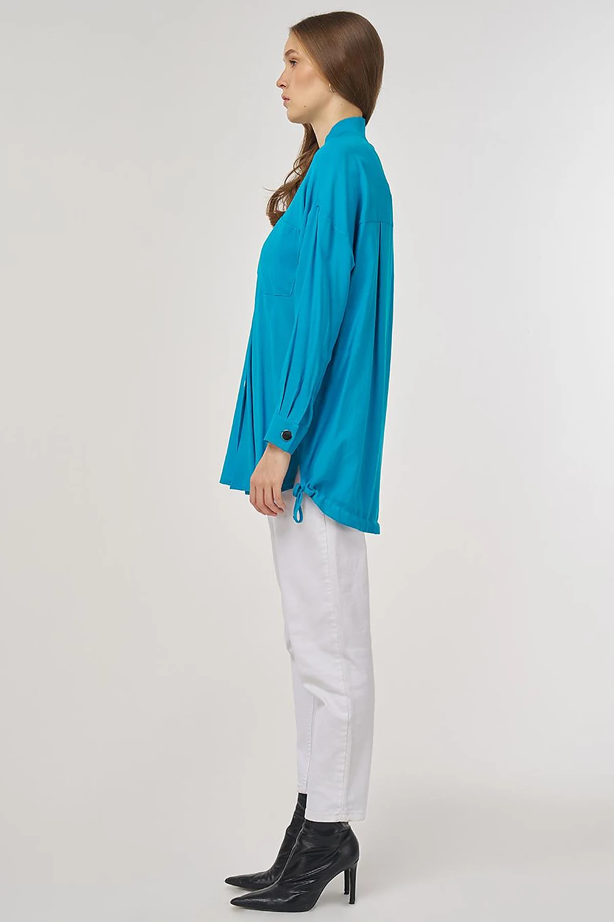 College Collar Linen-Viscose Tunic Turquoise