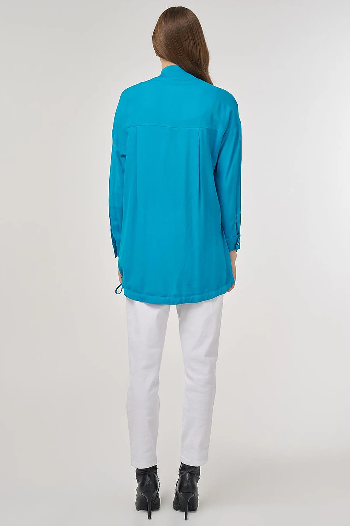 College Collar Linen-Viscose Tunic Turquoise