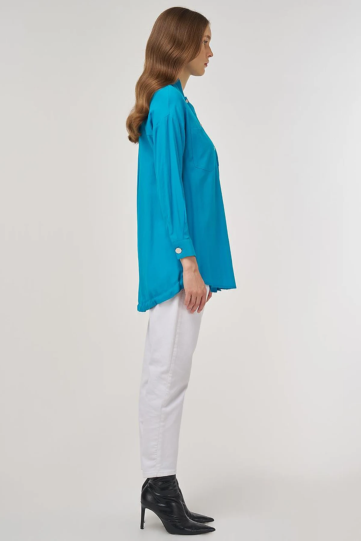 College Collar Linen-Viscose Tunic Turquoise