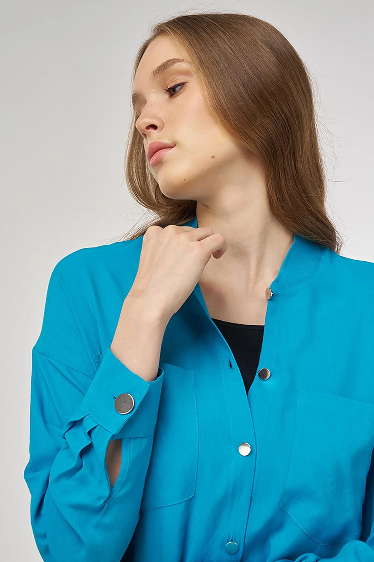 College Collar Linen-Viscose Tunic Turquoise
