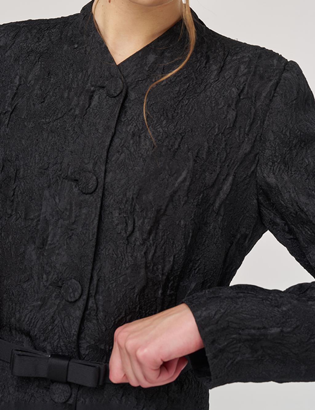 Belted Jacquard Jacket Black 
