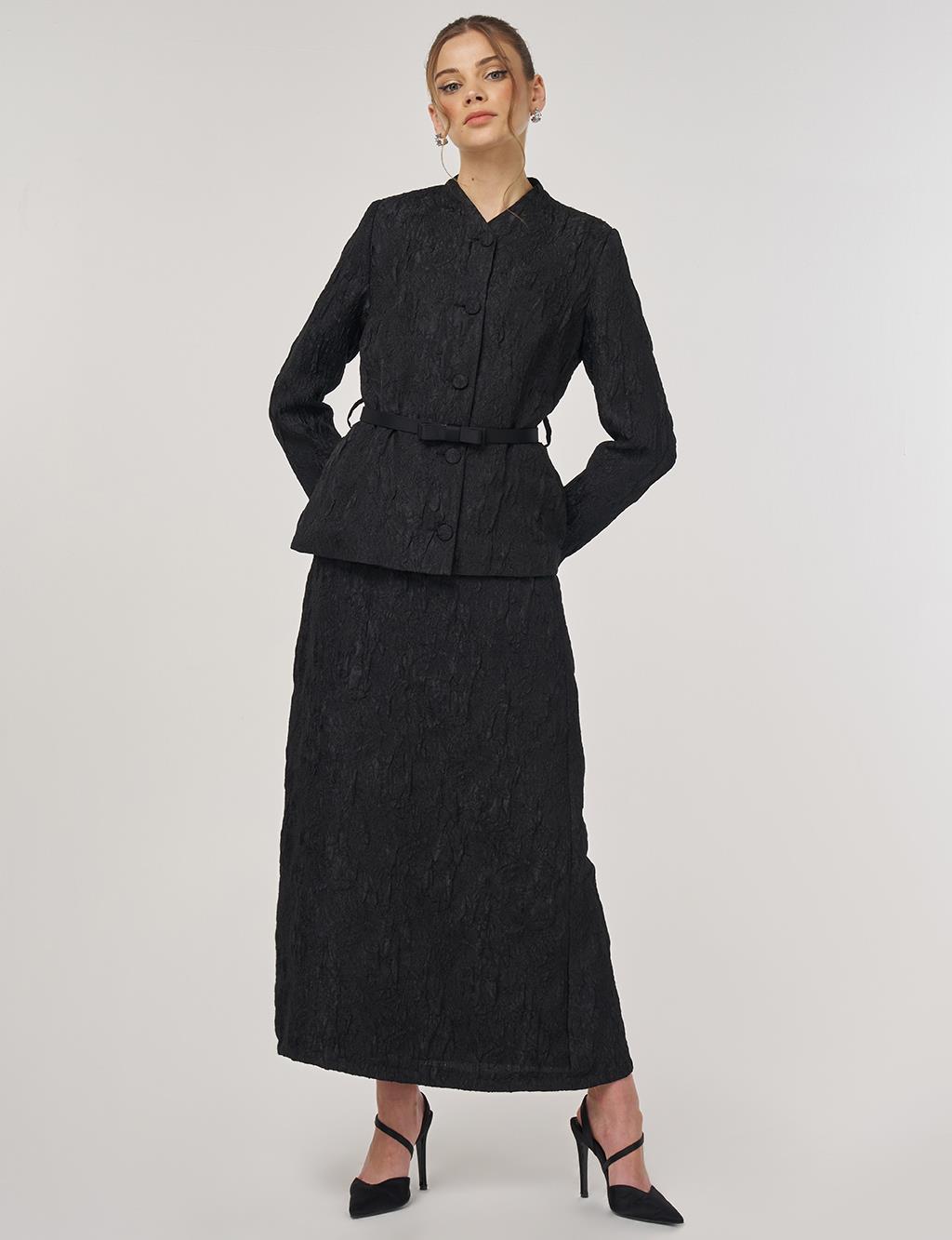 Belted Jacquard Jacket Black 