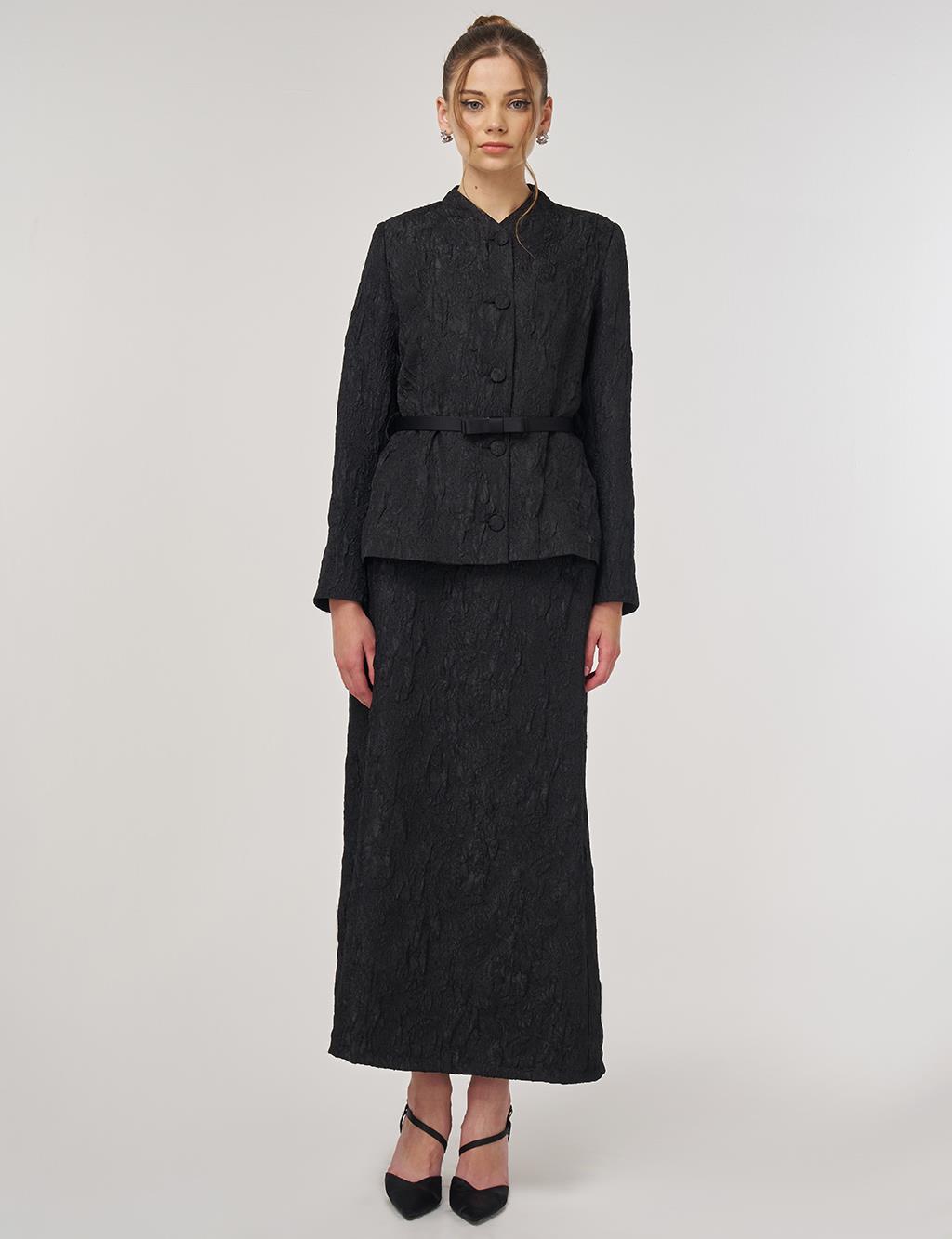 Belted Jacquard Jacket Black 