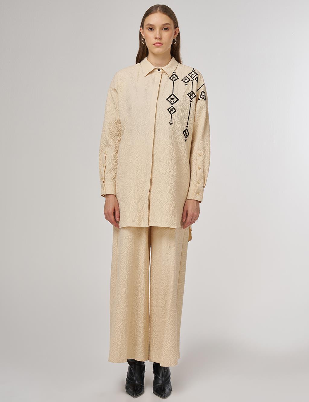 Embroidered Cotton Two-Piece Set Light Yellow