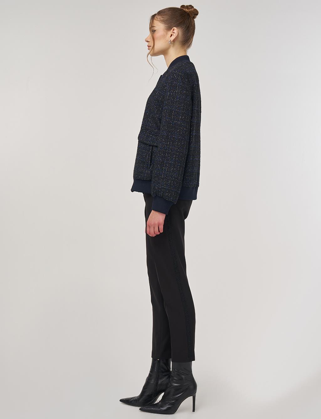 College Collar Tweed Jacket Navy