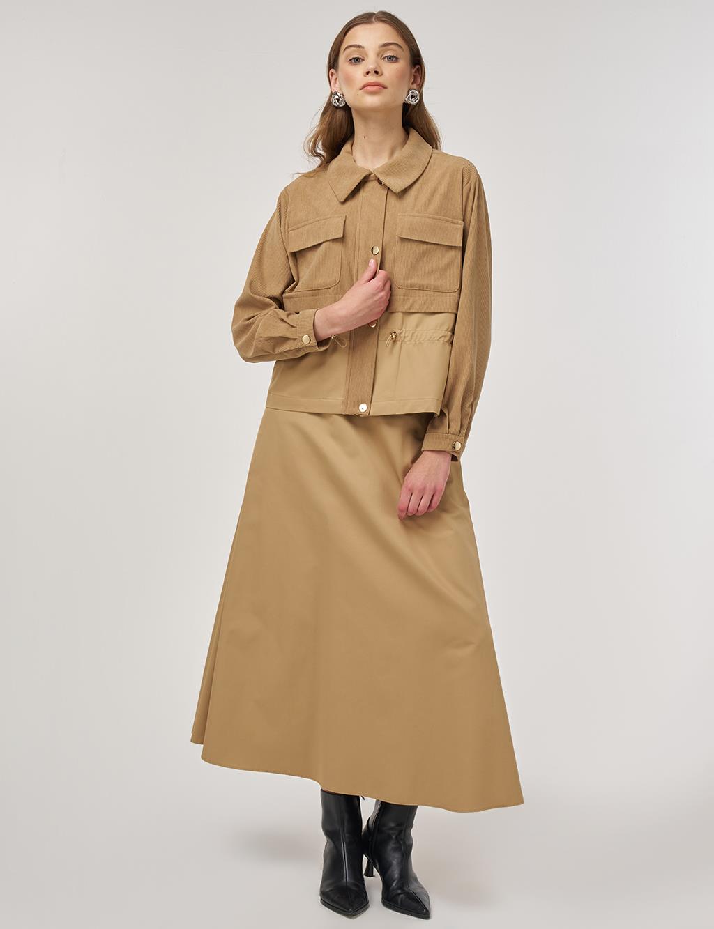 Double-Pocket Skirt Set Beige