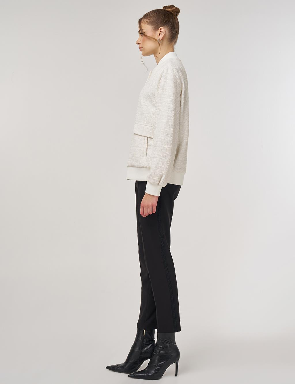 College Collar Bomber Jacket Cream