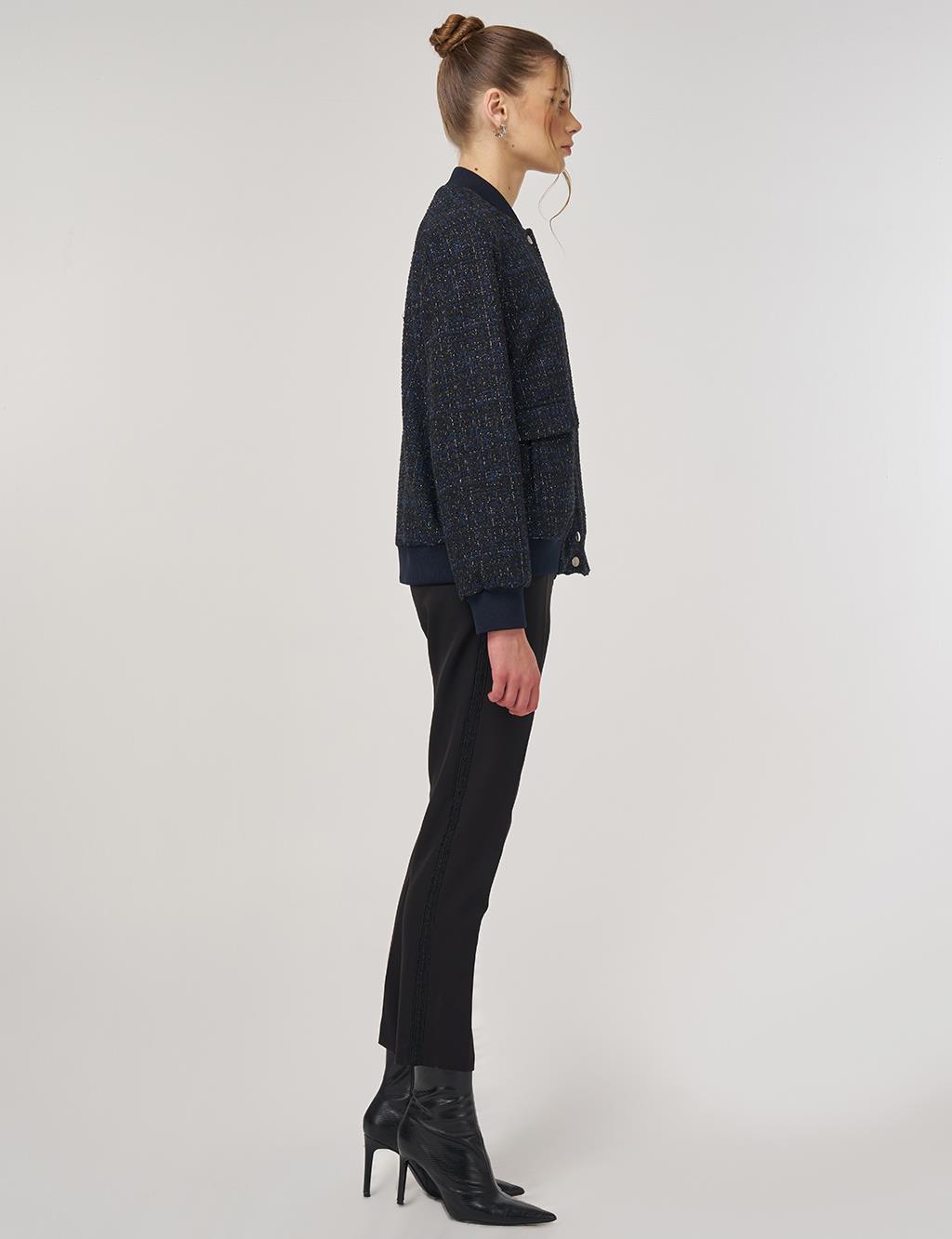 College Collar Tweed Jacket Navy