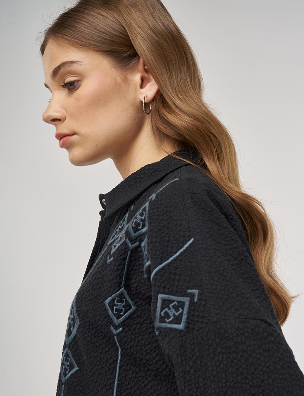 Embroidered Cotton Two-Piece Set Black