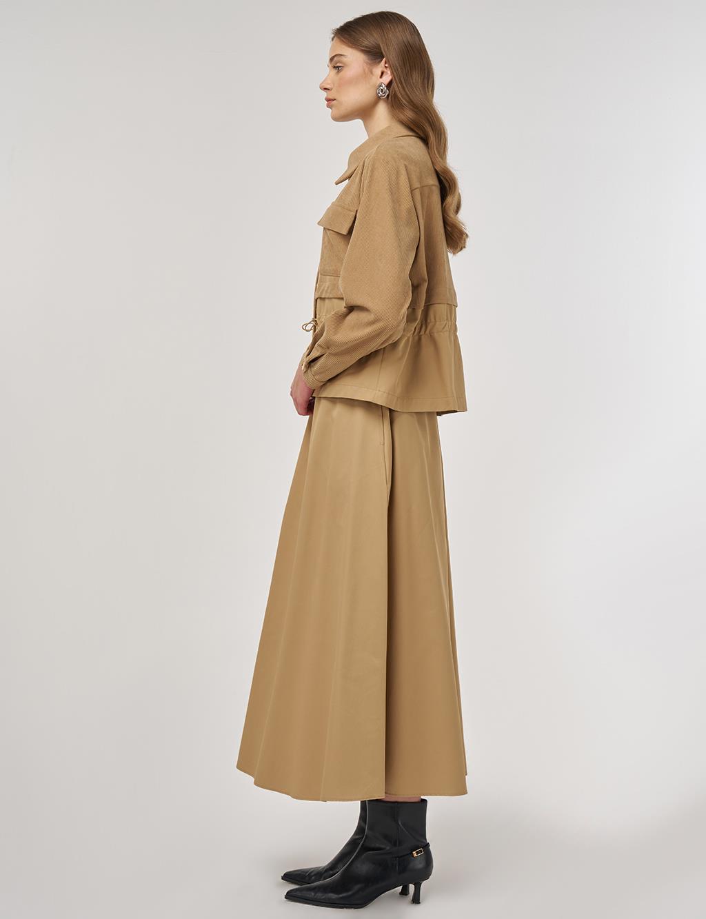 Double-Pocket Skirt Set Beige